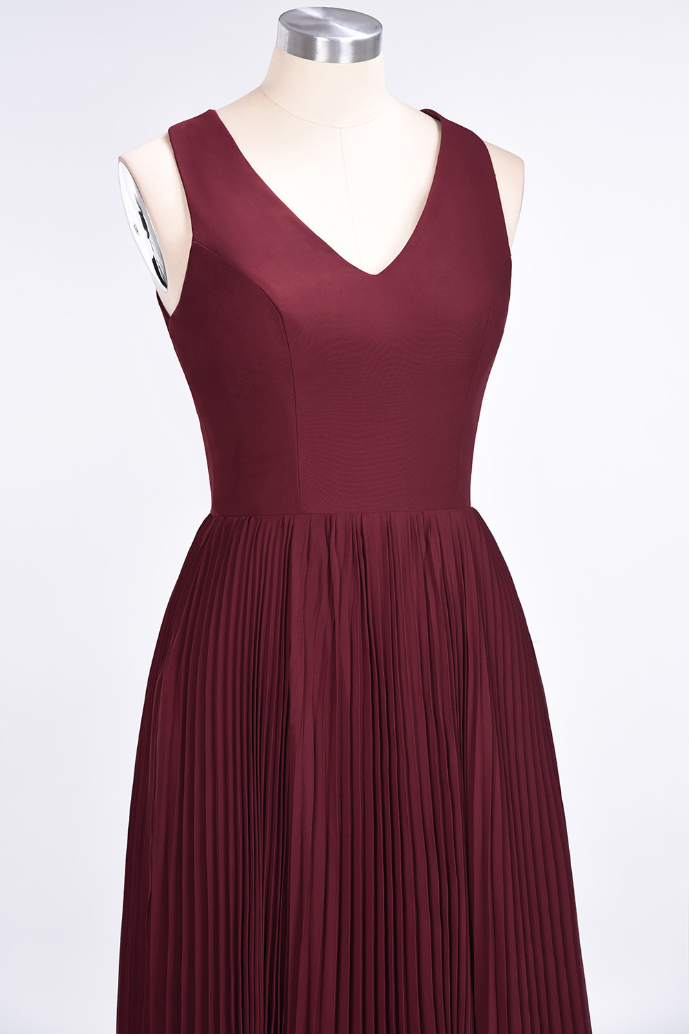 Sexy A-line Satin Flowy Alluring V-neck Sleeveless Floor-Length Bridesmaid Dress UK with Ruffles