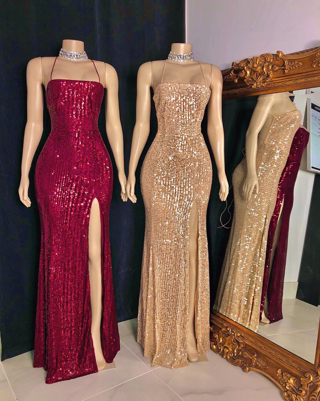 Spaghetti Straps Sequins Floor Length Mermaid Formal Dresses UK-27Dress.co.uk