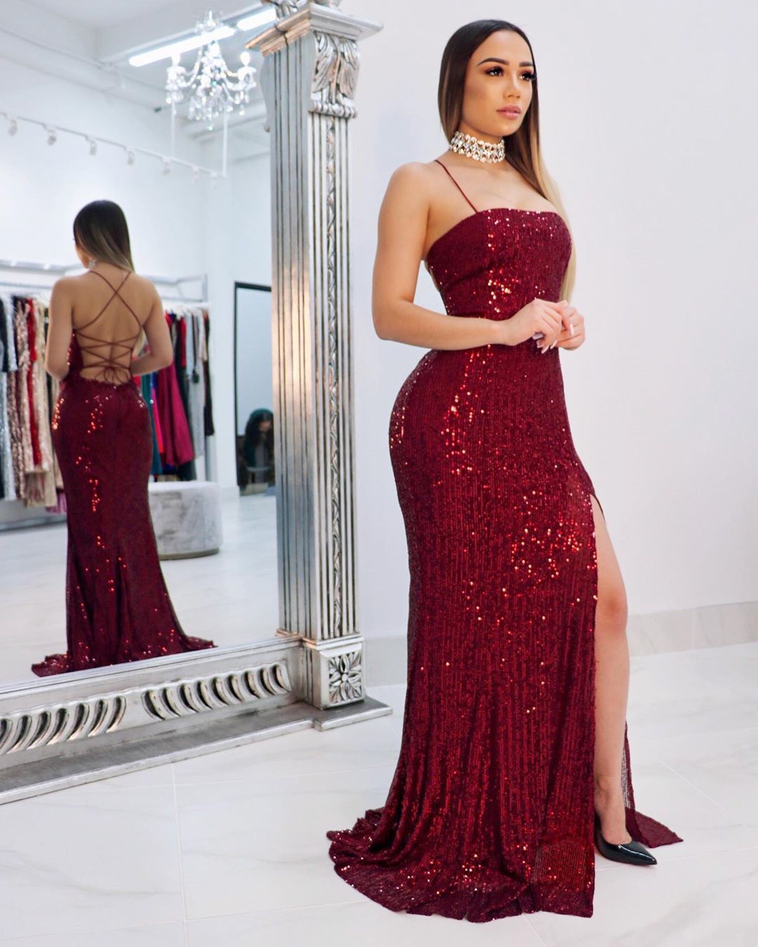 Spaghetti Straps Sequins Floor Length Mermaid Formal Dresses UK-27Dress.co.uk
