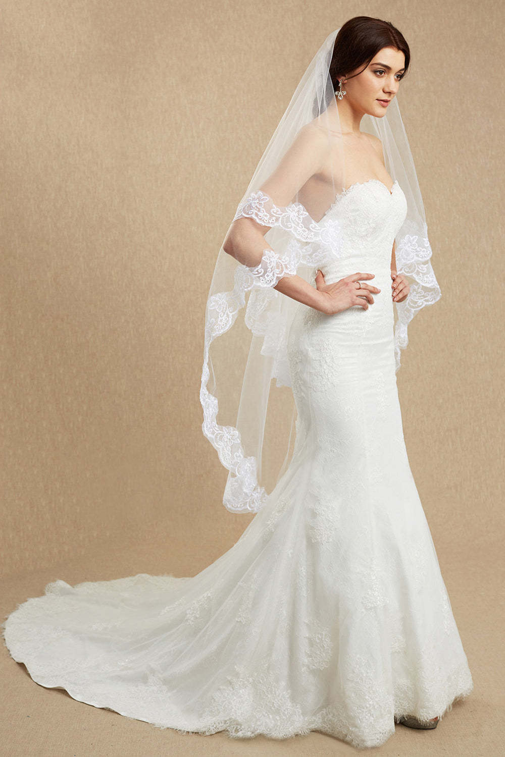 Free Two-Tier Bridal Veil with Lace | Wedding Veil for Women
