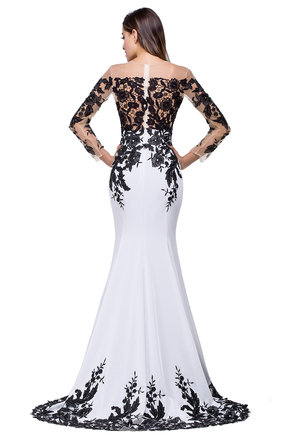 Gorgeous Long Sleeve Mermaid Evening Dress UK Black Appliques Mother Dress UK