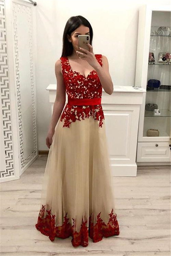 Sexy Lace Appliques Straps Prom Dress UKes UK Sleeveless Evening Dress UKes UK with Ribbons