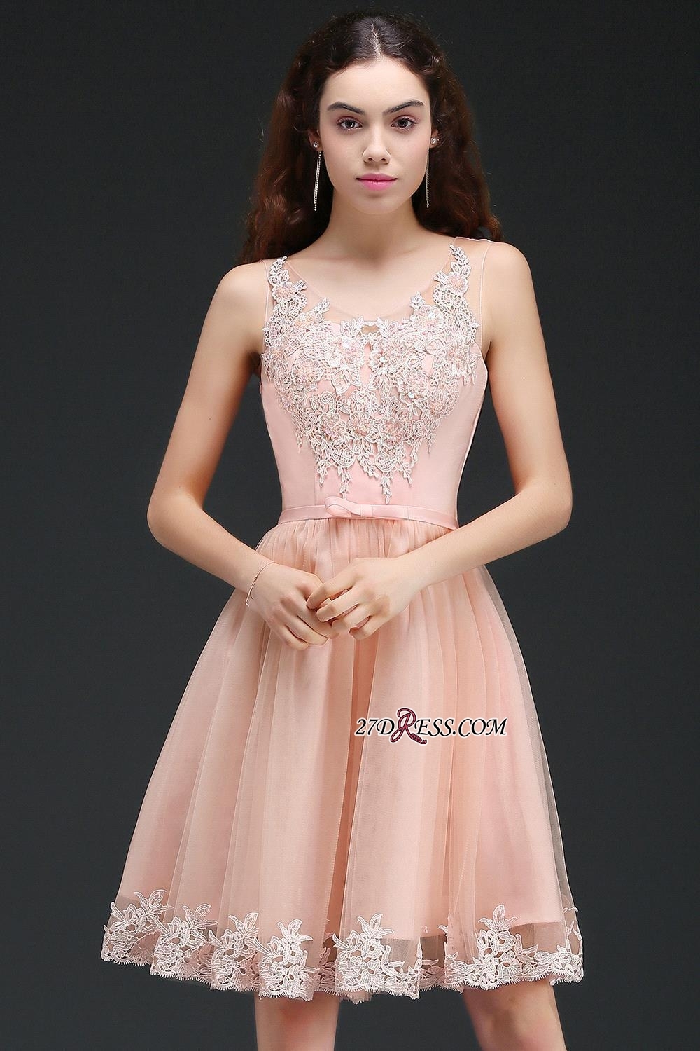 Sleeveless Sexy Short Tulle Lace Bowknot Homecoming Dress UK