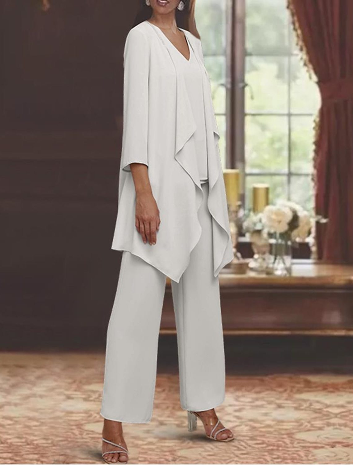 Elegant Chiffon Mother of the Bride Pant Suit Wedding Formal Outfit