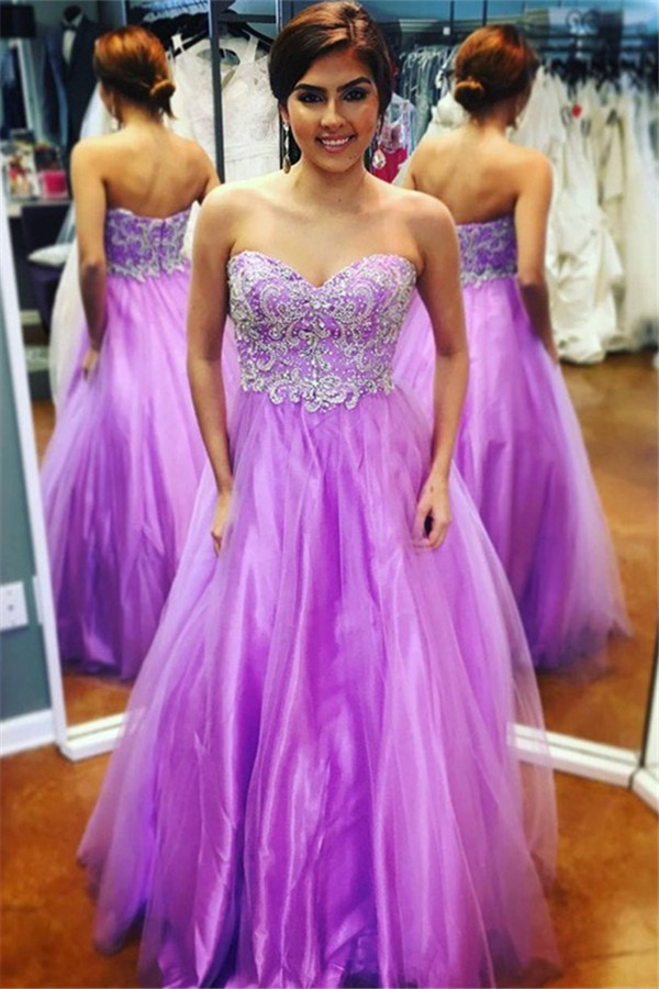 Sexy Sweetheart Lace Appliques Prom Dress UKes UK Purple Open Back Evening Dress UKes UK with Beads