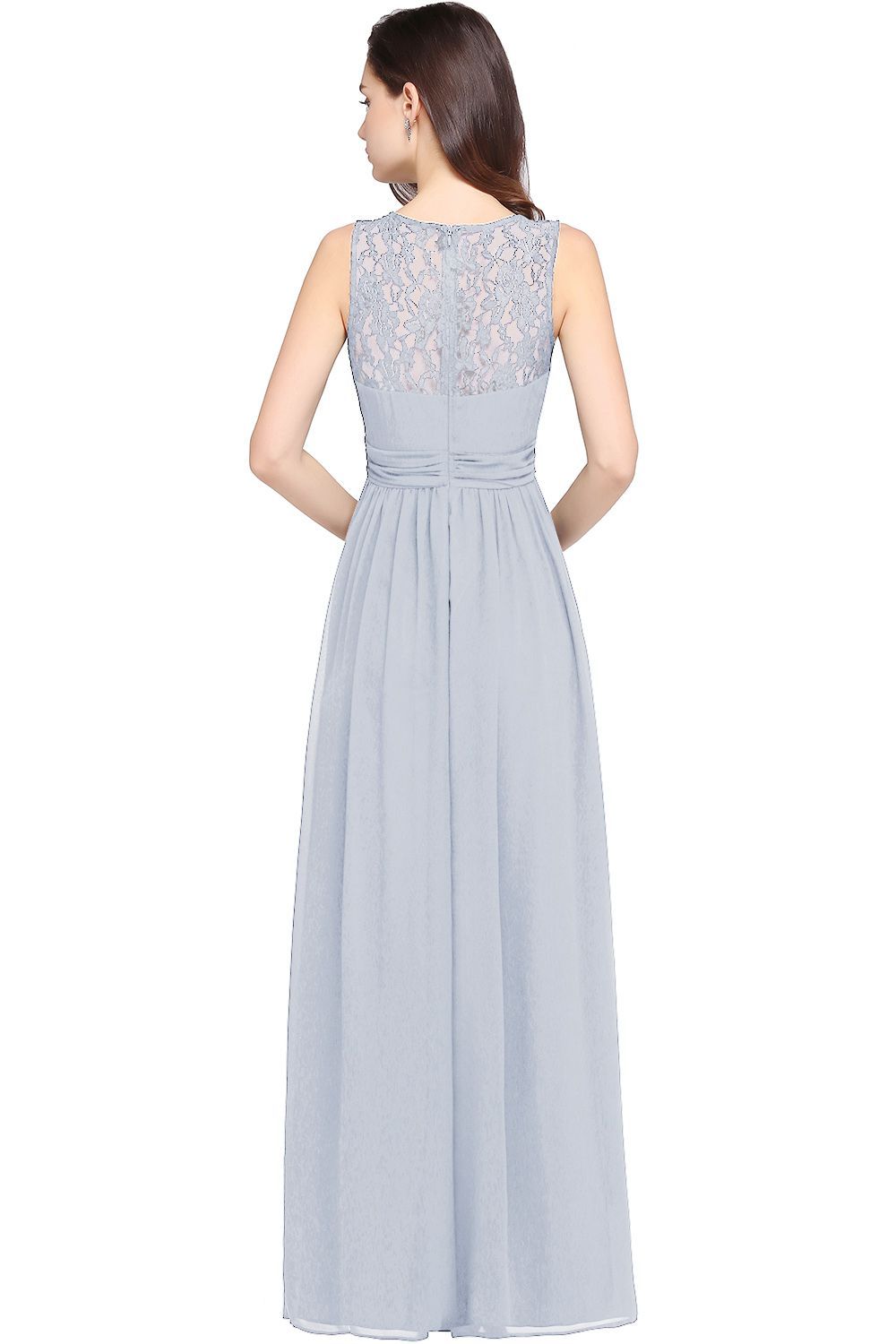 Elegant Ruched Chiffon Bridesmaid Dress Sleeveless Floral Lace Floor Length Dress for Casual Wear