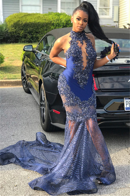 Elegant hot Mermaid Sleeveless High Neck Applique Prom Dress UKes UK UK