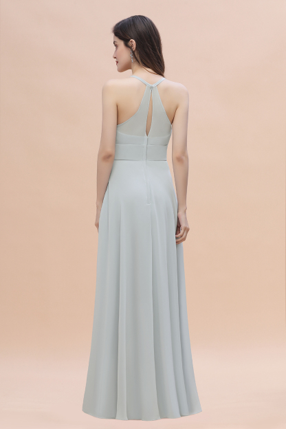 Glamorous Halter Mist Chiffon Bridesmaid Dress Sleeveless Long Wedding Guest Dress