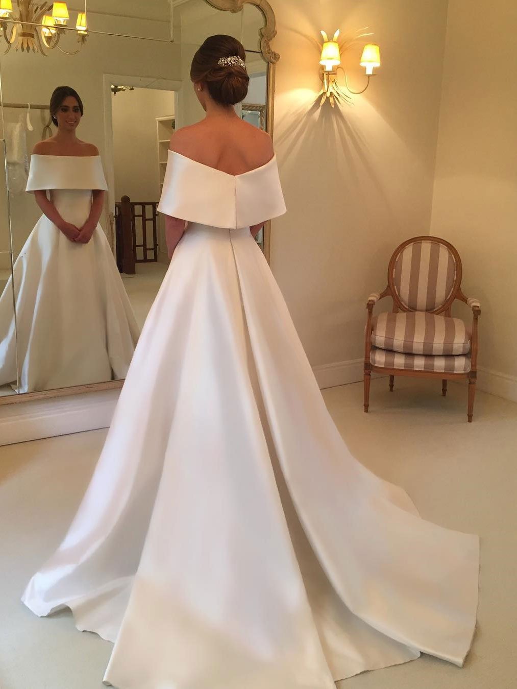 Simple White Off-the-shoulder A-line Wedding Dress | Elegant Bridal Gown-27Dress.co.uk