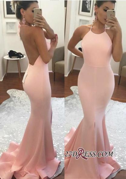 Mermaid Backless Halter Gorgeous Sleeveless Prom Dress UK PT0327