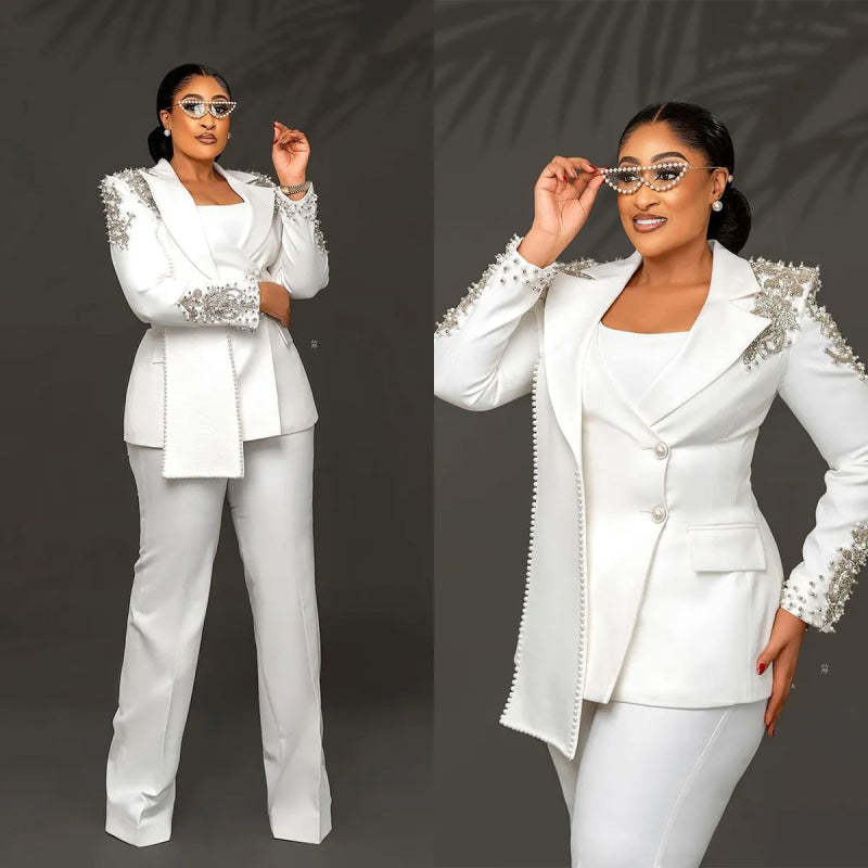 3 Pieces Mother of the Bride Outfits Peaked Lapel Wedding Guest Suits