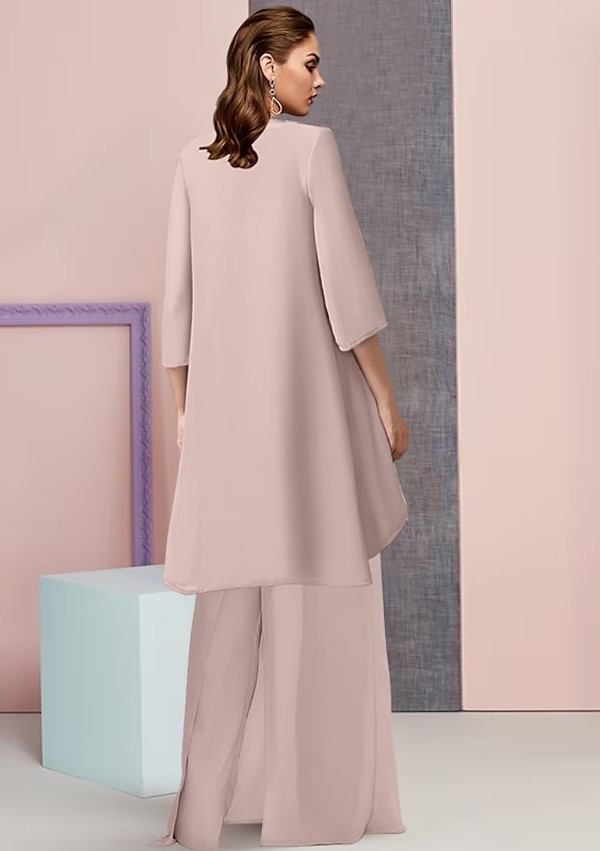 Sky Blue Chiffon Long Sleeves 3 Piece Mother of the Bride Jumpsuits