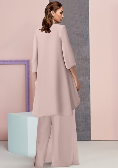Sky Blue Chiffon Long Sleeves 3 Piece Mother of the Bride Jumpsuits