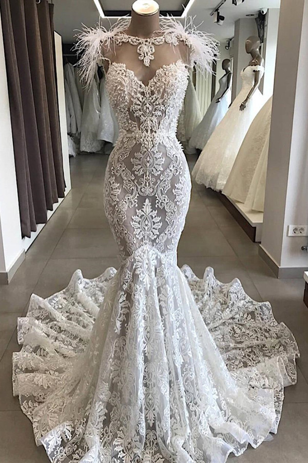 chinese dress ladies Gorgeous Mermaid V-neck Spaghetti Straps Lace Appliqued Wedding Dress, MW723
