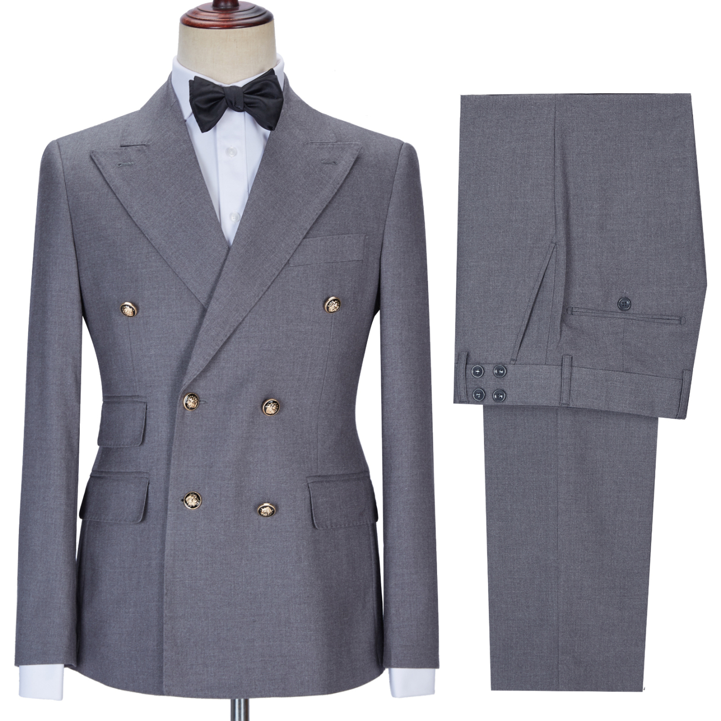 Latest Design Gray Double Breasted Chic Slim Fit Men Suits for Business