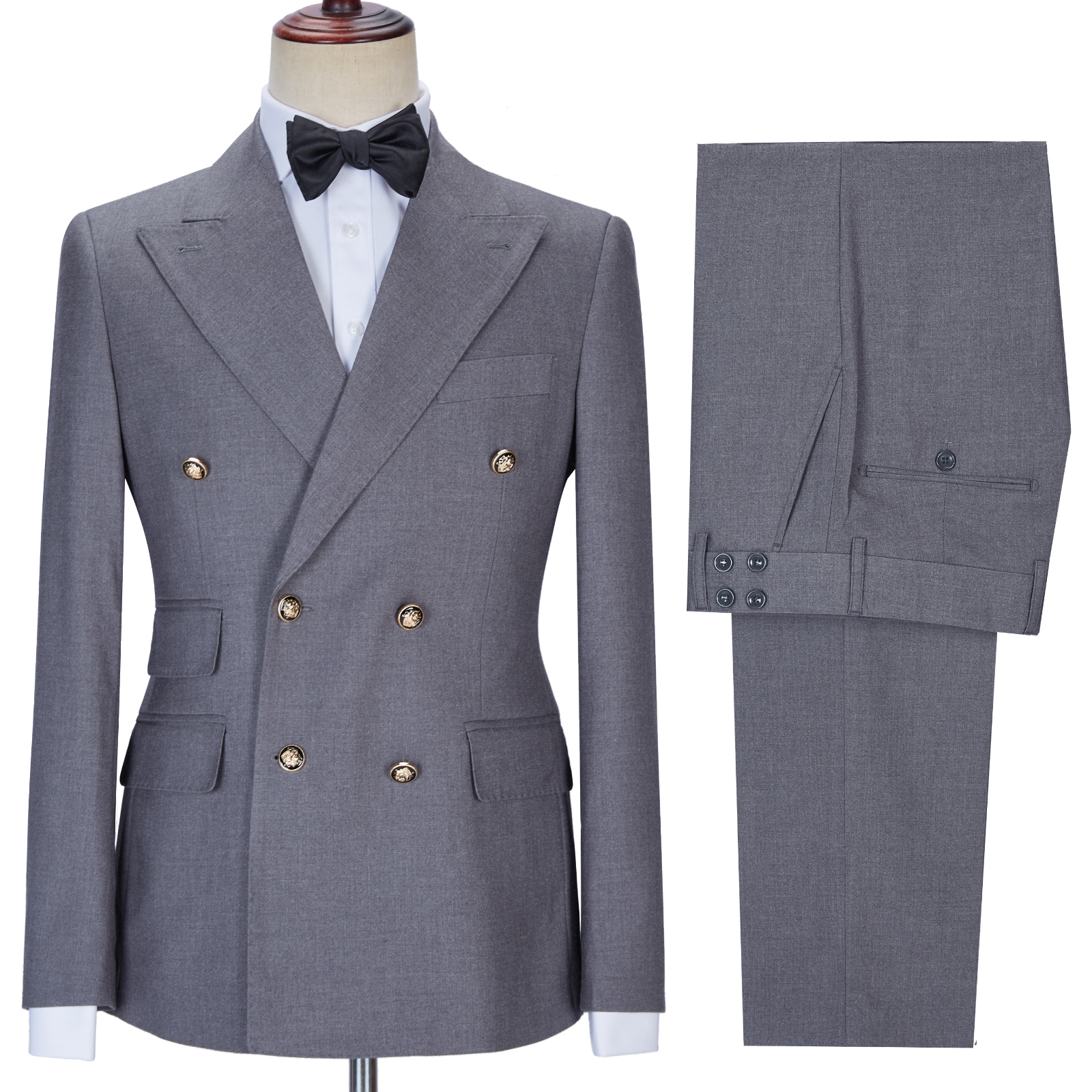 Latest Design Gray Double Breasted Chic Slim Fit Men Suits for Business