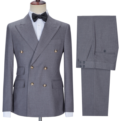 Latest Design Gray Double Breasted Chic Slim Fit Men Suits for Business
