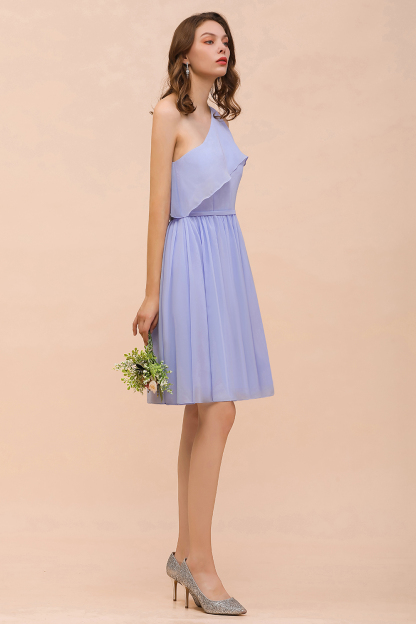 Elegant One Shoulder Knee Length Wedding Guest Dress Lavender Chiffon Bridesmaid Dress