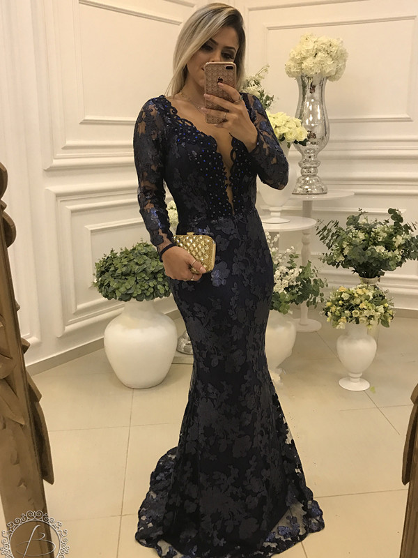 Sexy Long Sleeve Lace Evening Dress UK Mermaid Beadings BA7446 Formal Dress-27Dress.co.uk