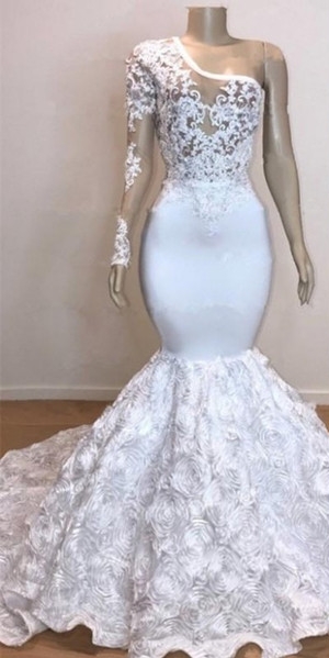 One Shoulder Lace Appliques Meramid Prom Dress UKes UK UK with sleeve