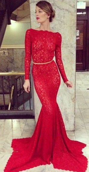 Backless Lace Mermaid Prom Dress UKes UK Bateau High Neck Long Sleeve Sheer Sexy Party Gowns with Court Train-27Dress.co.uk
