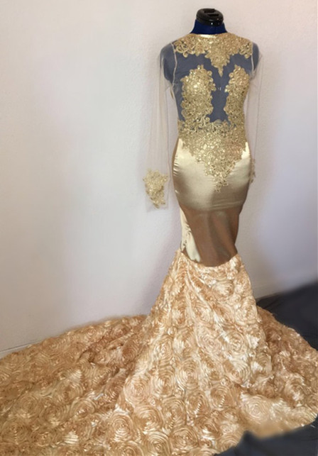 Elegant Hot Mermaid with Sleeves Flower Applique Champagne Prom Dress UKes UK UK