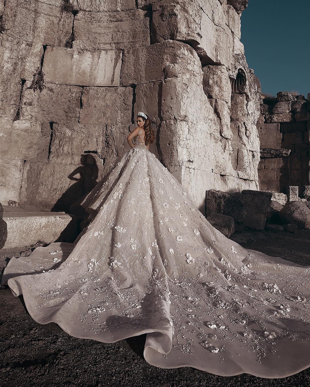 Glamorous Beads Floral Bridal Gowns Sheer Neck Long Sleeves Ball Gown Wedding Dresses UK
