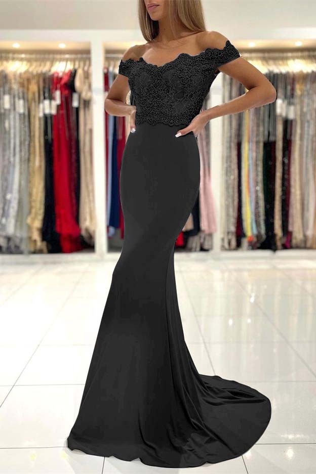 Mermaid Off the Shoulder Sleeveless Prom Dress Long With Lace Appliques