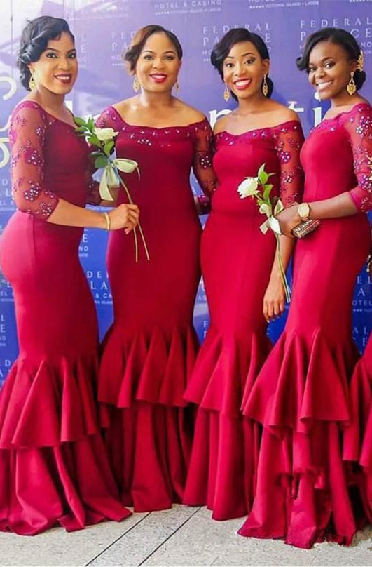 Sexy Long Sleeve Bridesmaid Dress UK | Mermaid Lace Fuchsia Maid of Honor Dress UK-27Dress.co.uk
