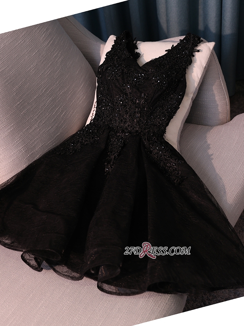 Black A-Line Short Prom Dress UK | Homecoming Dress UK With Lace Appliques