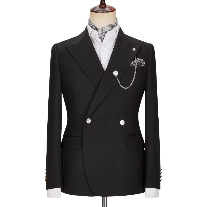 Lyndon Classical Black Peaked Lapel Double Breasted Prom Suits