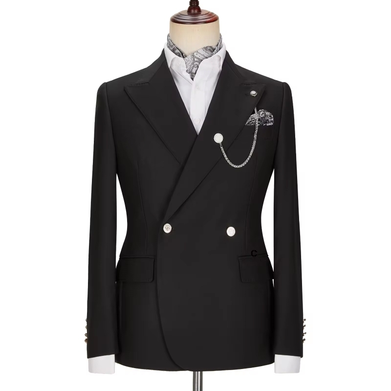 Lyndon Classical Black Peaked Lapel Double Breasted Prom Suits