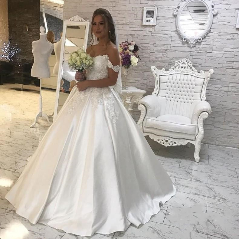 Gorgeous Ball Gown Lace White Wedding Dress | Off-the-shoulder Bridal Gown-27Dress.co.uk