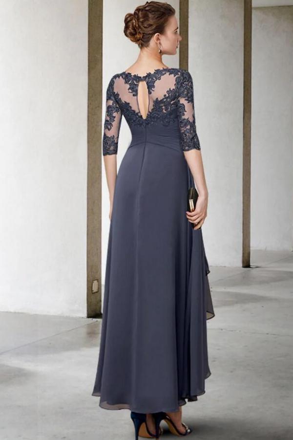 Half Sleeves Jumpsuit/Pantsuit Scoop Neck Floor-Length Chiffon Mother of the Bride Dress-27Dress.co.uk
