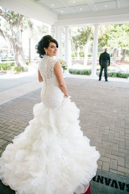 Newest Lace Ruffles Tulle Sexy Mermaid Wedding Dress Cap Sleeve-27Dress.co.uk