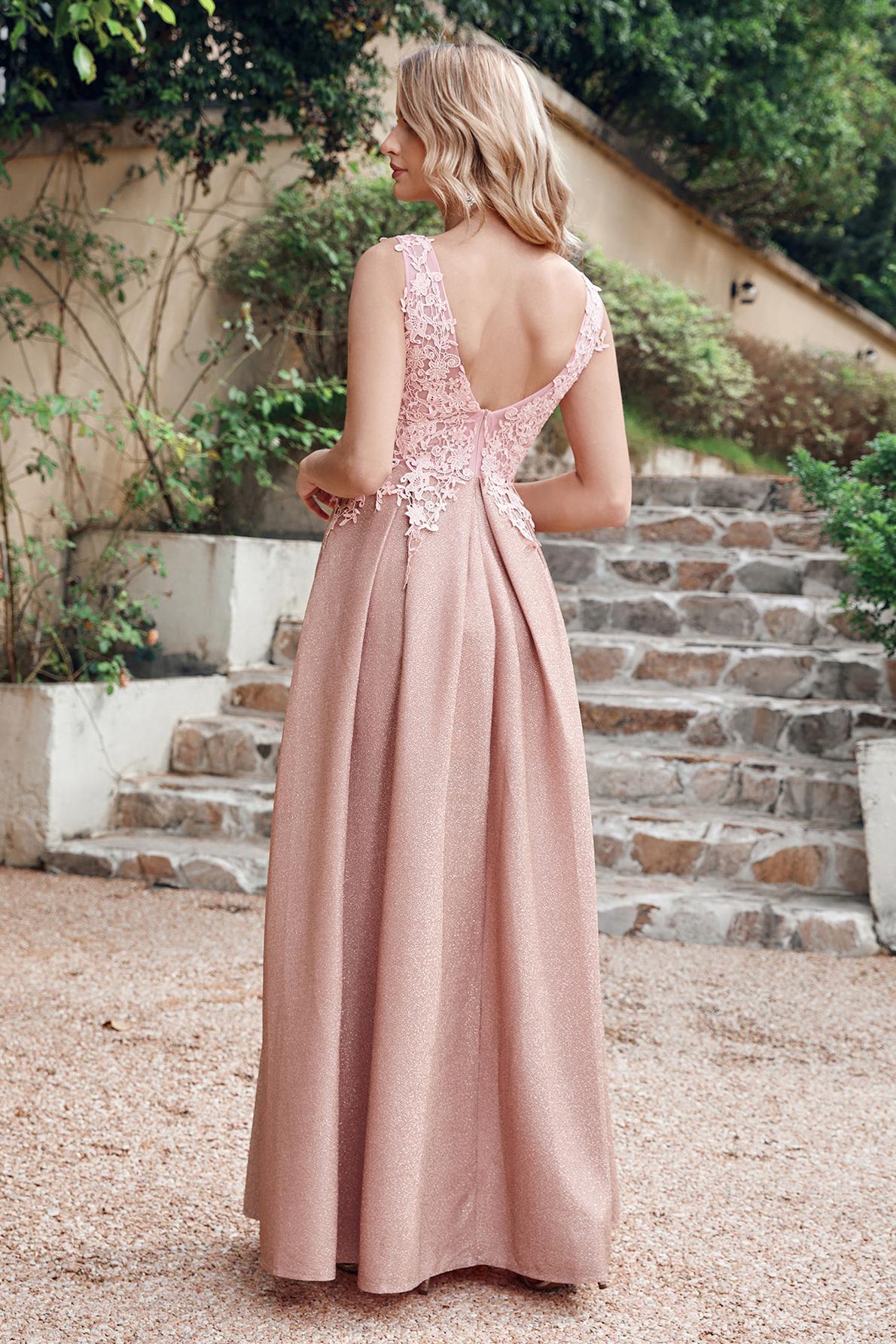 Beautiful Aline Evening Dresses V-neck Floral Lace Bridesmaid Dress Sleeveless