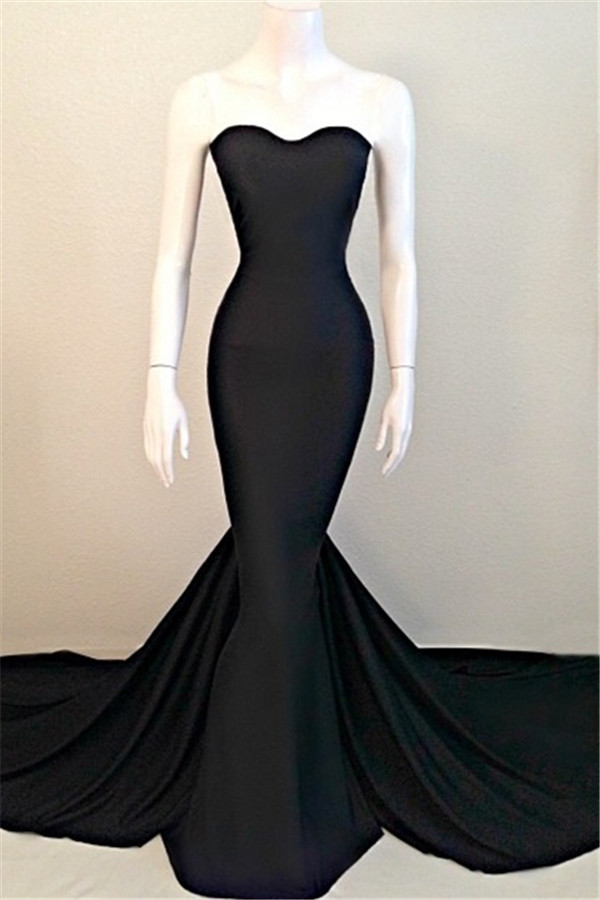 Elegant Mermaid Black Sweetheart Evening Dress UK Sleeveless Sweep Train-27Dress.co.uk