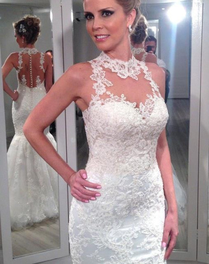 Fashion Sleeveless Lace Wedding Dresses UK Sexy Mermaid Tulle Princess