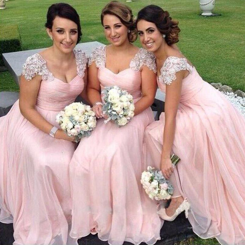 Gorgeous Cap Sleeve A-Line Bridesmaid Dress UK Long Chiffon With Beadings BA2639-27Dress.co.uk