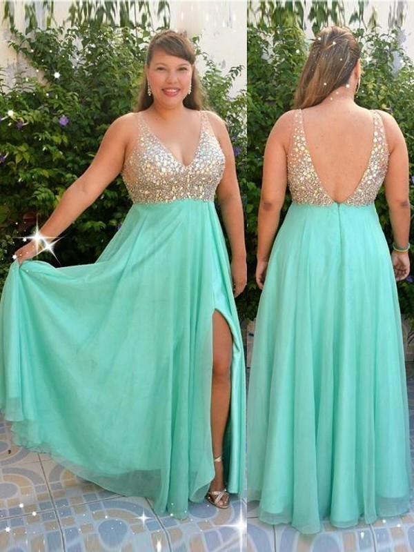 Sexy Sequins Green Elegant V-Neck Prom Dress UKes UK Plus Size Open Back Side-Slit Elegant Evening Dress UKes UK