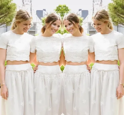 Modern White Two Piece A-line Bridesmaid Dress UK Lace Short Sleeve Jewel