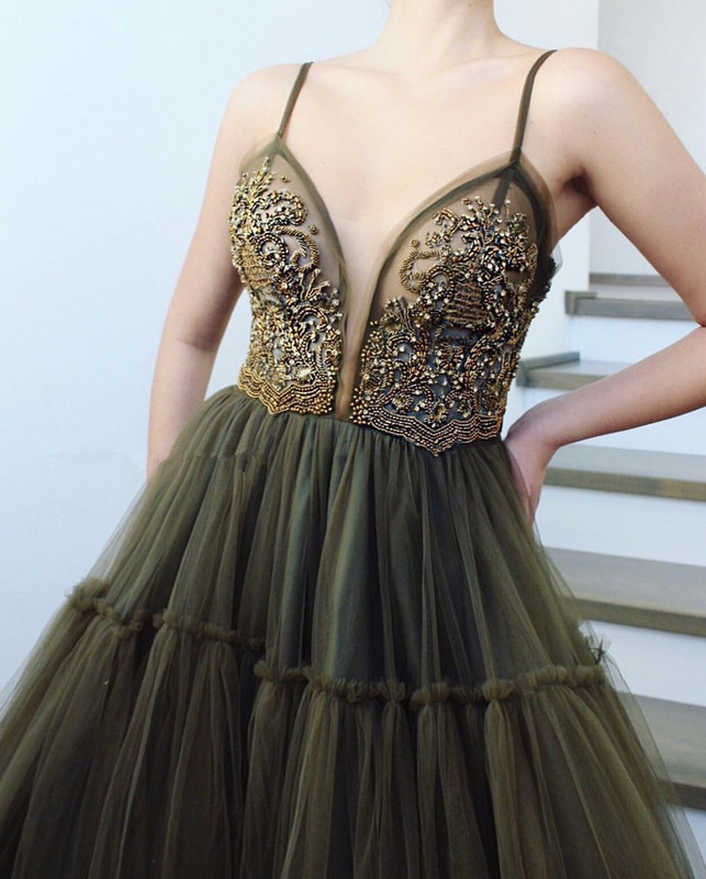 Sexy Side Slit Spaghetti Straps Tulle Affordable Evening Dress UKes UK UK