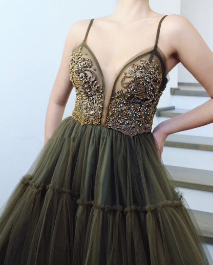 Sexy Side Slit Spaghetti Straps Tulle Affordable Evening Dress UKes UK UK