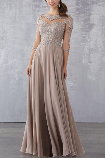 Elegant Cowl Neck Appliques Lace A-Line Prom Dresses