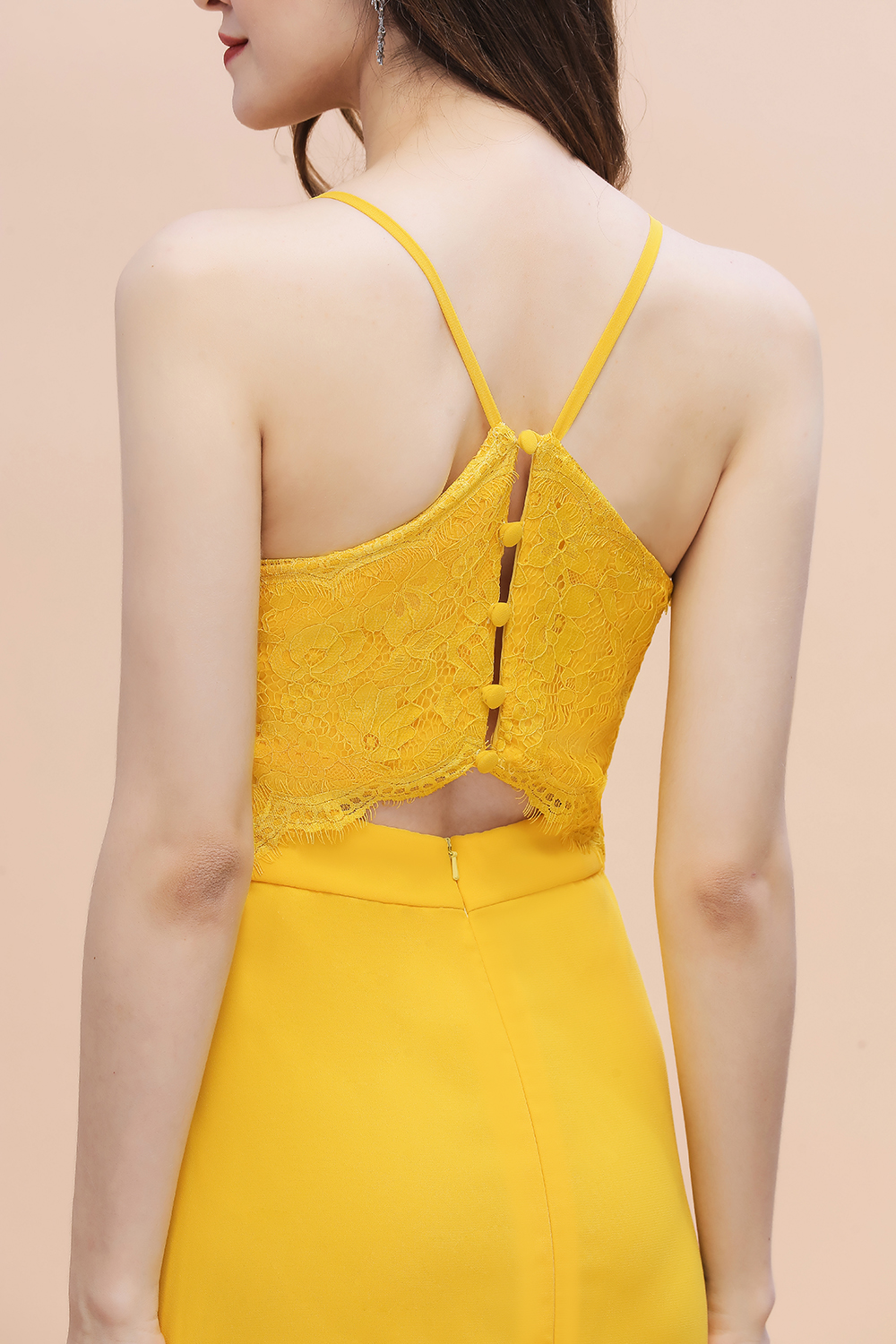 Chic V-Neck Straps Yellow Chiffon Bridesmaid Dress Sleeveless Mermaid Wedding Guest Dress