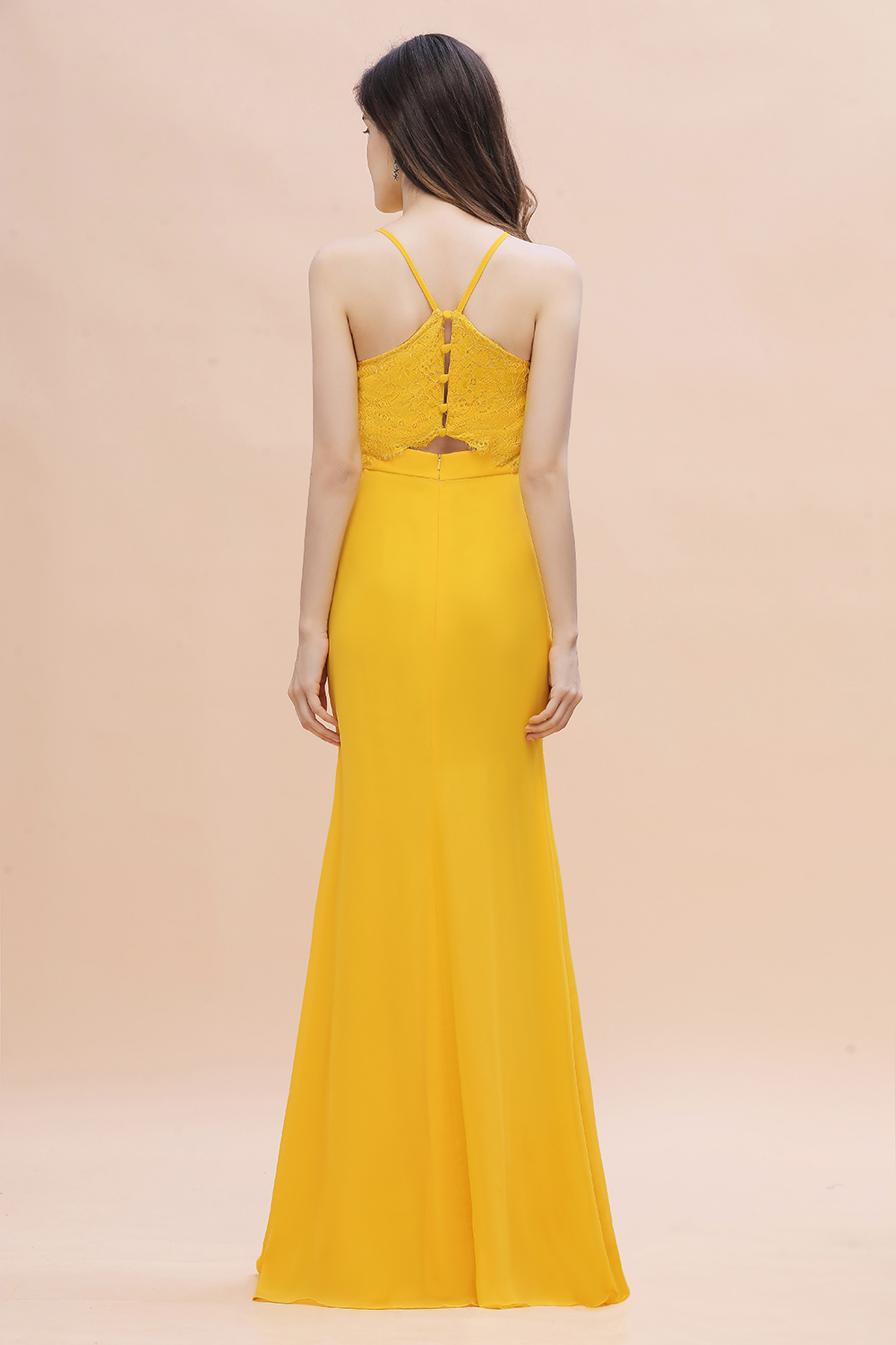 Chic V-Neck Straps Yellow Chiffon Bridesmaid Dress Sleeveless Mermaid Wedding Guest Dress