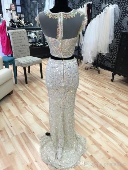 Gorgeous Cap Sleeve Sequins Prom Dress UKes UK Two Pieces Slit Beadings