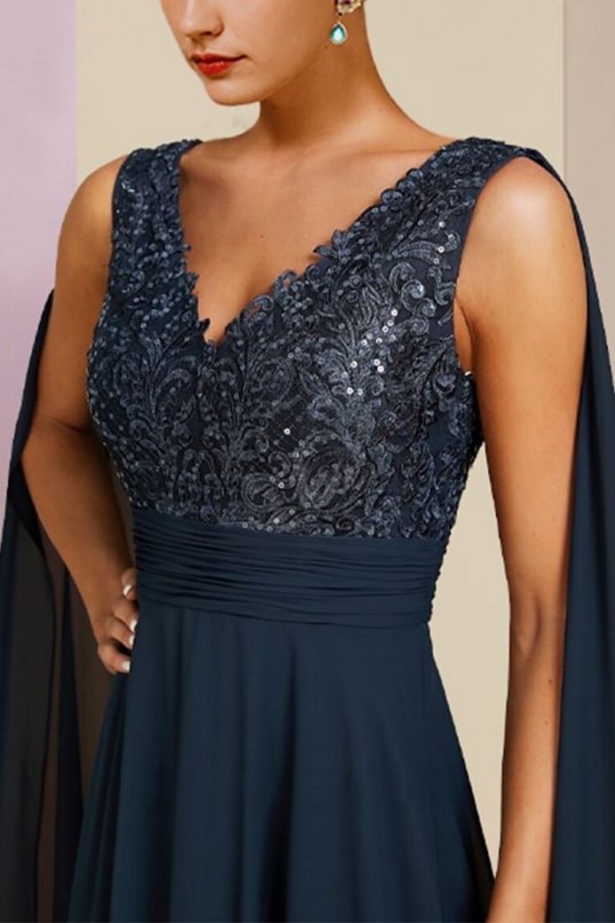 Elegant V-neck Sequins Floor-length A-Line Prom Dresses