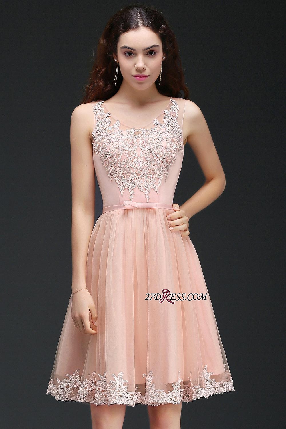 Sleeveless Sexy Short Tulle Lace Bowknot Homecoming Dress UK