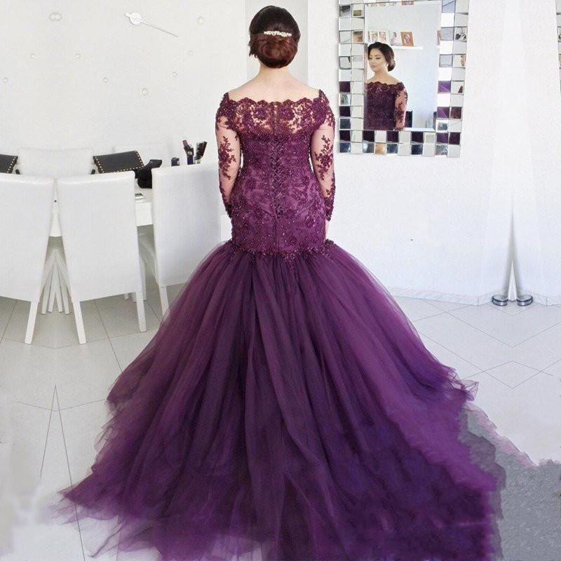 Gorgeous Long Sleeve Plus Size Prom Dress UK Mermaid Lace Appliques BA8433-27Dress.co.uk